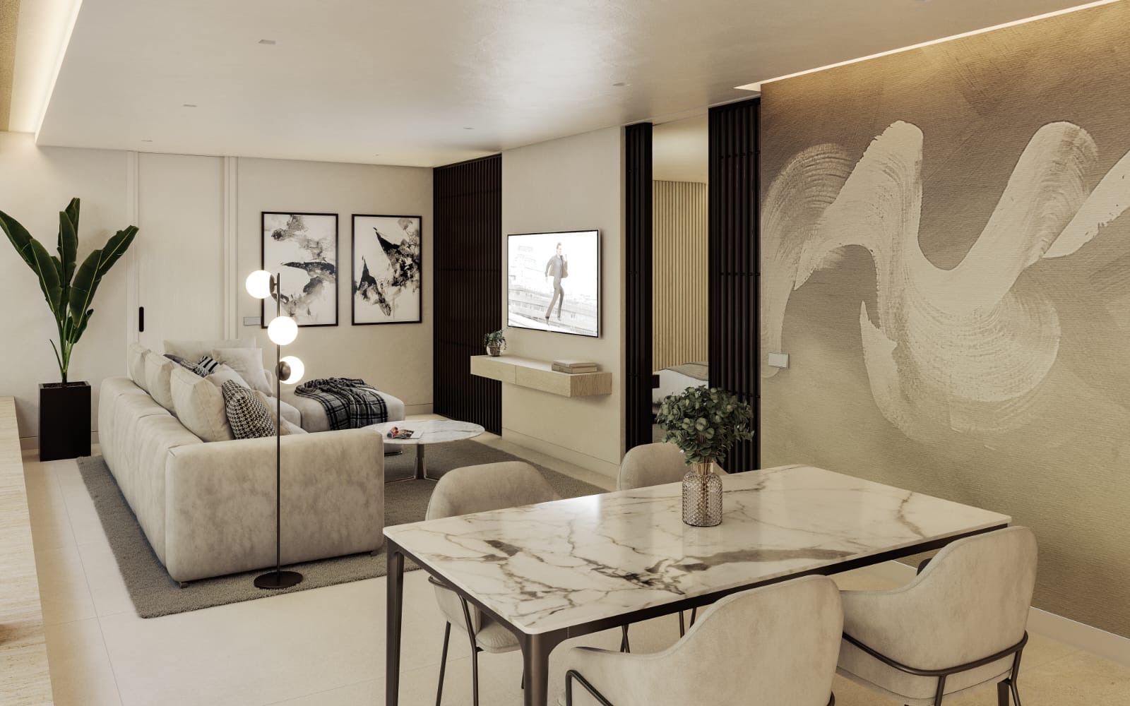 Customizable basement living suite render